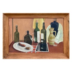 Vintage Still Life With Bottles and Sausage