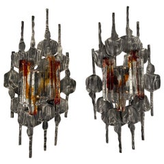 Pair of Brutalist Modern Glass Metal Sconces Tom Ahlström and Hans Ehrich 70s