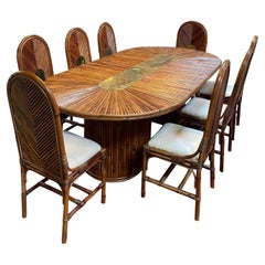 1980s Italian Bamboo Dining Table and 8 Chairs 
