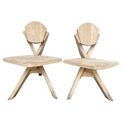 Pair of Studio Art Chairs in Carved Wood