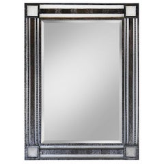 Art Deco Style Wrought Iron Mirror with Etched Butterfly Panels