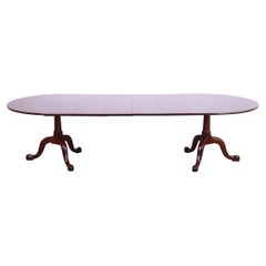 Used Henkel Harris Georgian Cherry Wood Double Pedestal Dining Table, Refinished