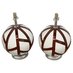 Pair of French Modern Mercury Glass & Applied Geometric Macassar Orb Lamps