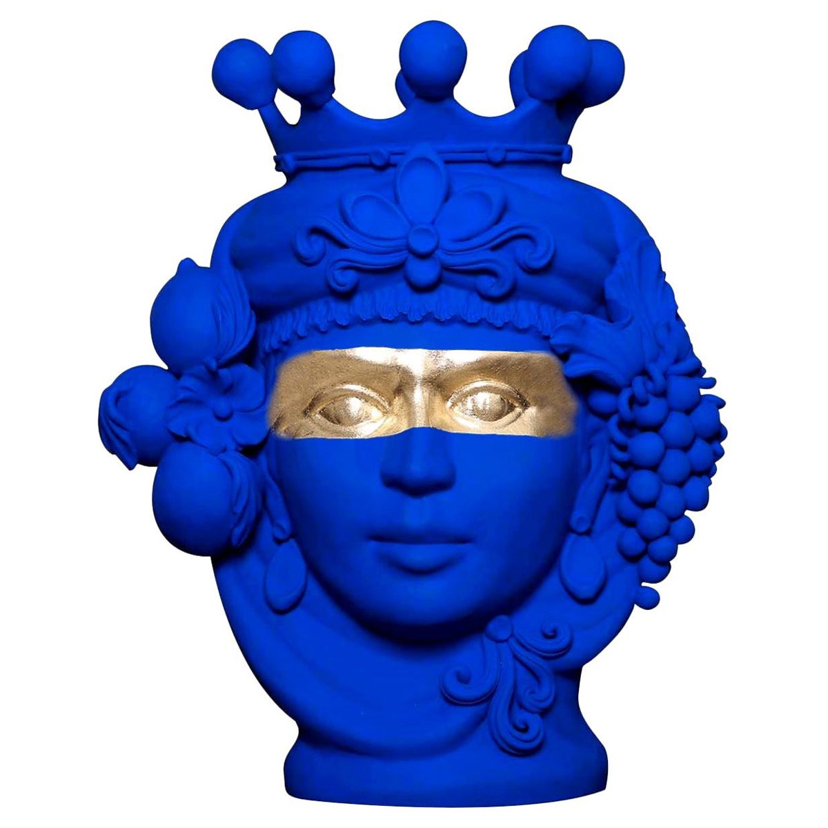 Blue & Gold Terracotta Vase by Stefania Boemi, Made in Italy For Sale