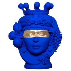Blue & Gold Terracotta Vase by Stefania Boemi, Made in Italy