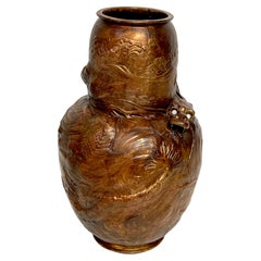 Japonisme Dragon Motif Copper Clad Vase by Bretby Pottery 