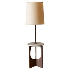 Vintage Sculptural Walnut Floor Lamp with Round Marble End Table