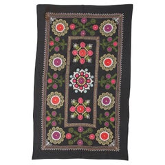 4x6.3 Ft Uzbek Silk Hand Embroidered Wall Hanging, Decorative Suzani Bed Cover