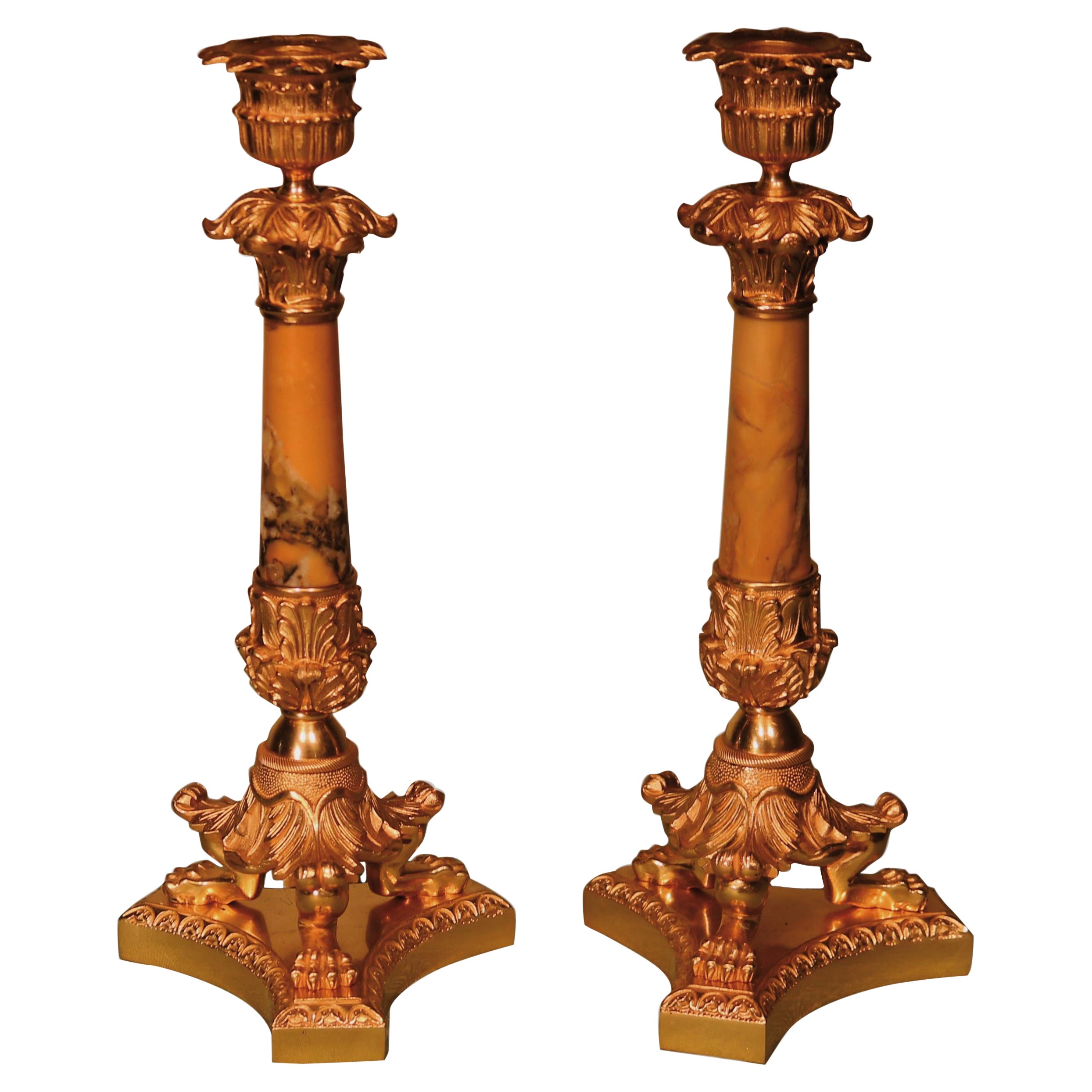 Pair of Regency Period Ormolu Candlesticks For Sale