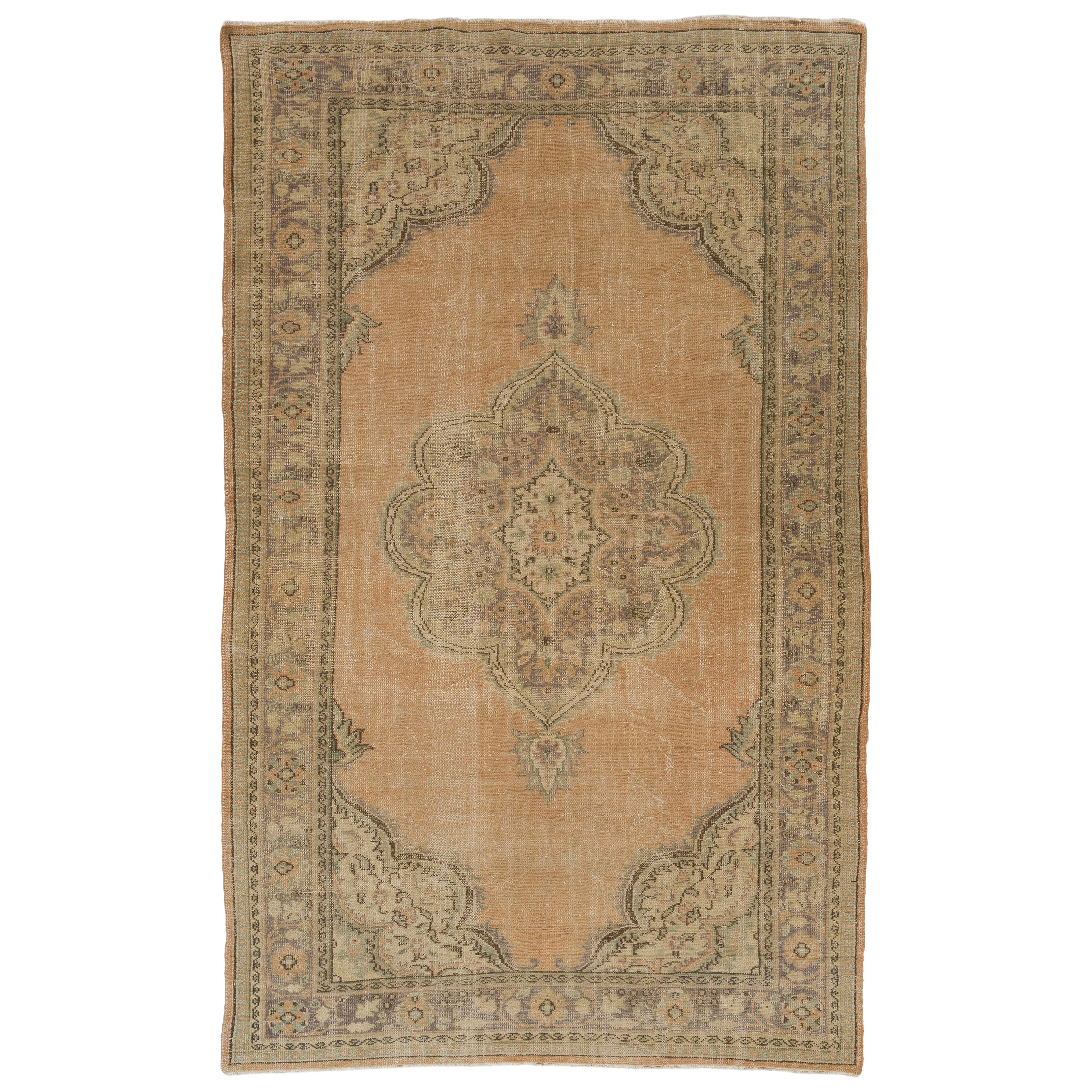 7.4x12 Ft Mid-Century Anatolian Oushak Area Rug, Wool Hand-Knotted Carpet For Sale
