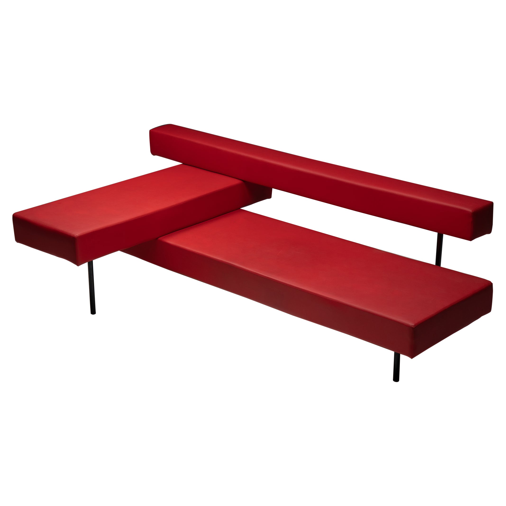 Sofá arquitectónico rojo rectangular postmoderno, diseño belga, prototipo, años 2000