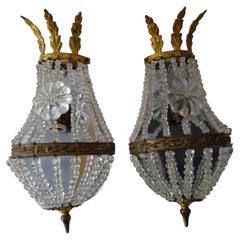 One of a Kind French Crystal Prisms Huge Floret Empire Sconces, circa 1930