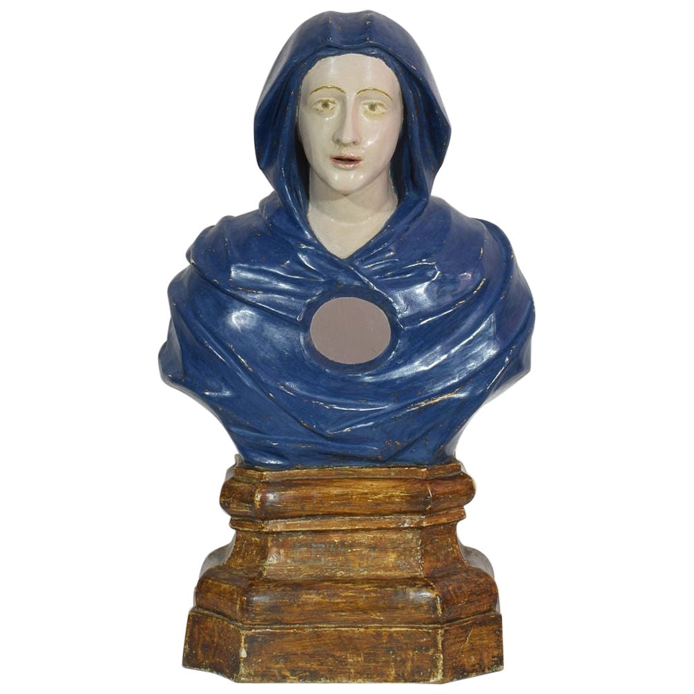 17th-18th Century Italian Wooden Reliquary Bust of a Madonna