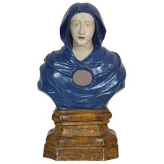 17th-18th Century Italian Wooden Reliquary Bust of a Madonna