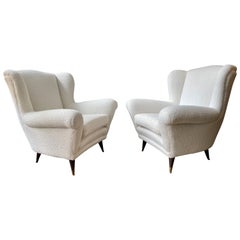 Vintage Pair of Italian Mid Century Armchairs in Boucle Fabric