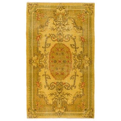4x7 Ft French Aubusson Inspired Turkish Rug in Yellow, Modern Handmade Carpet