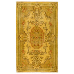 4x7 Ft French Aubusson Inspired Turkish Rug in Yellow, Modern Handmade Carpet (tapis moderne fait à la main)