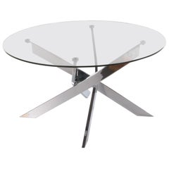 Vintage Chrome Coffee Table with X Frame and Round Glass Top, 1980s