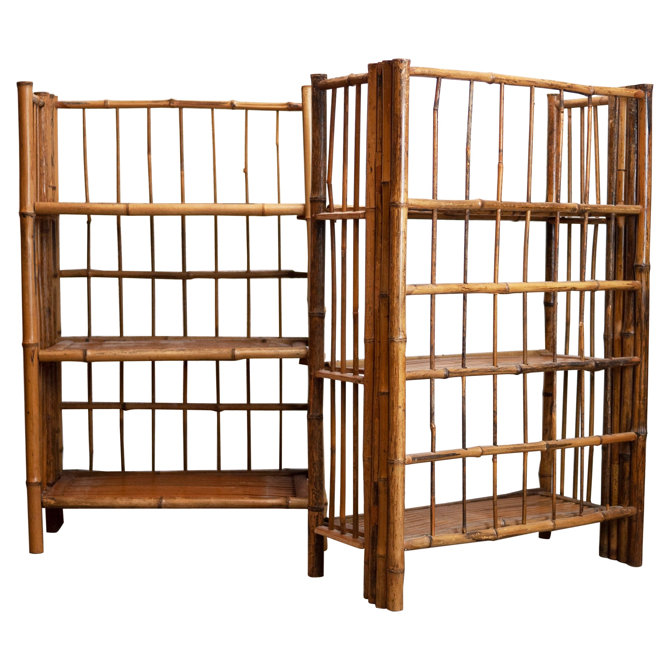 Pair of Bamboo Folding Campaign Shelves, 1930s, Set of 2 For Sale