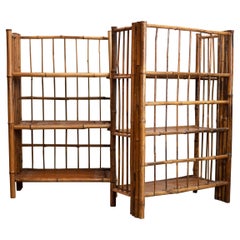 Used Pair of Bamboo Folding Campaign Shelves, 1930s, Set of 2