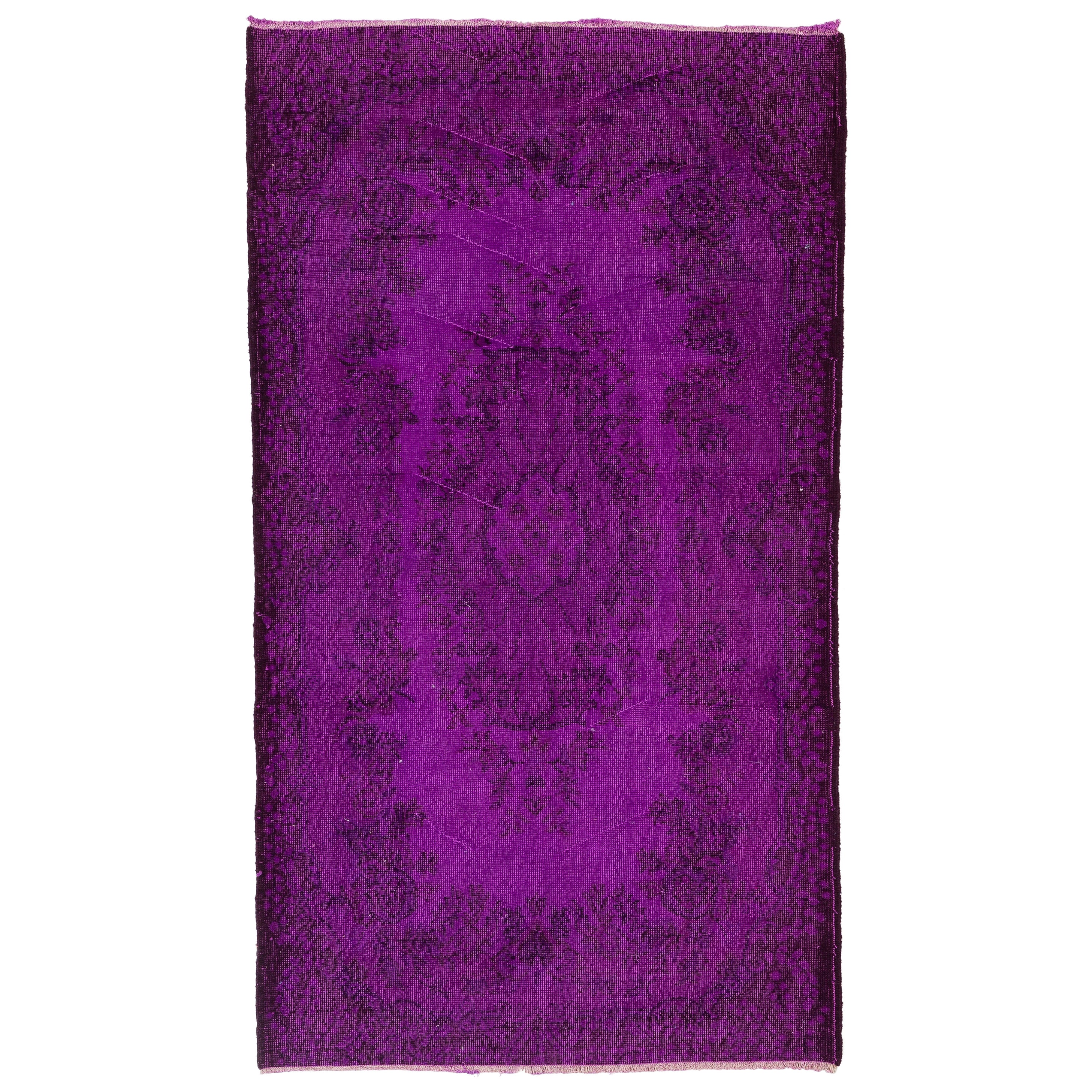 4x7 Ft Handgefertigter türkischer Vintage-Akzentteppich in lila Farbe für moderne Inneneinrichtung