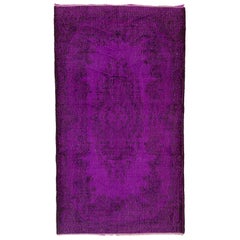 4x7 Ft. Tapis d'accent turc vintage fait à la main, de couleur violette, pour les intérieurs modernes