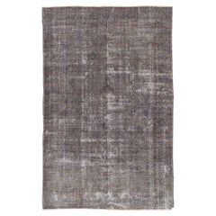Vintage 6.4x10 Ft Distressed 1950s Turkish Wool Area Rug. Handmade Taupe Grey Carpet
