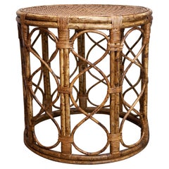 Mid-Century Bamboo Drum Side Table with Cane Top, 1960s