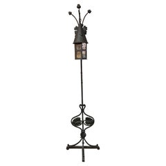 Arts & Crafts Wrought Iron and Mica Scroll and Poppy Floor Lamp