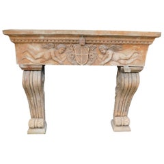 Antique Fireplace Mantle in Terracotta Carved with Cherubs, 20th Century Italy