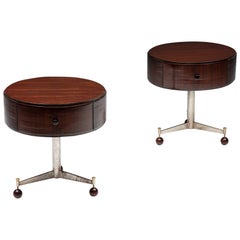 Lacquered Wood & Steel Bed-Side Tables, France, Mid-Century Modern, 1950's