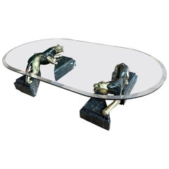 Very Large Italian Brass and Marble Panther Coffee Table