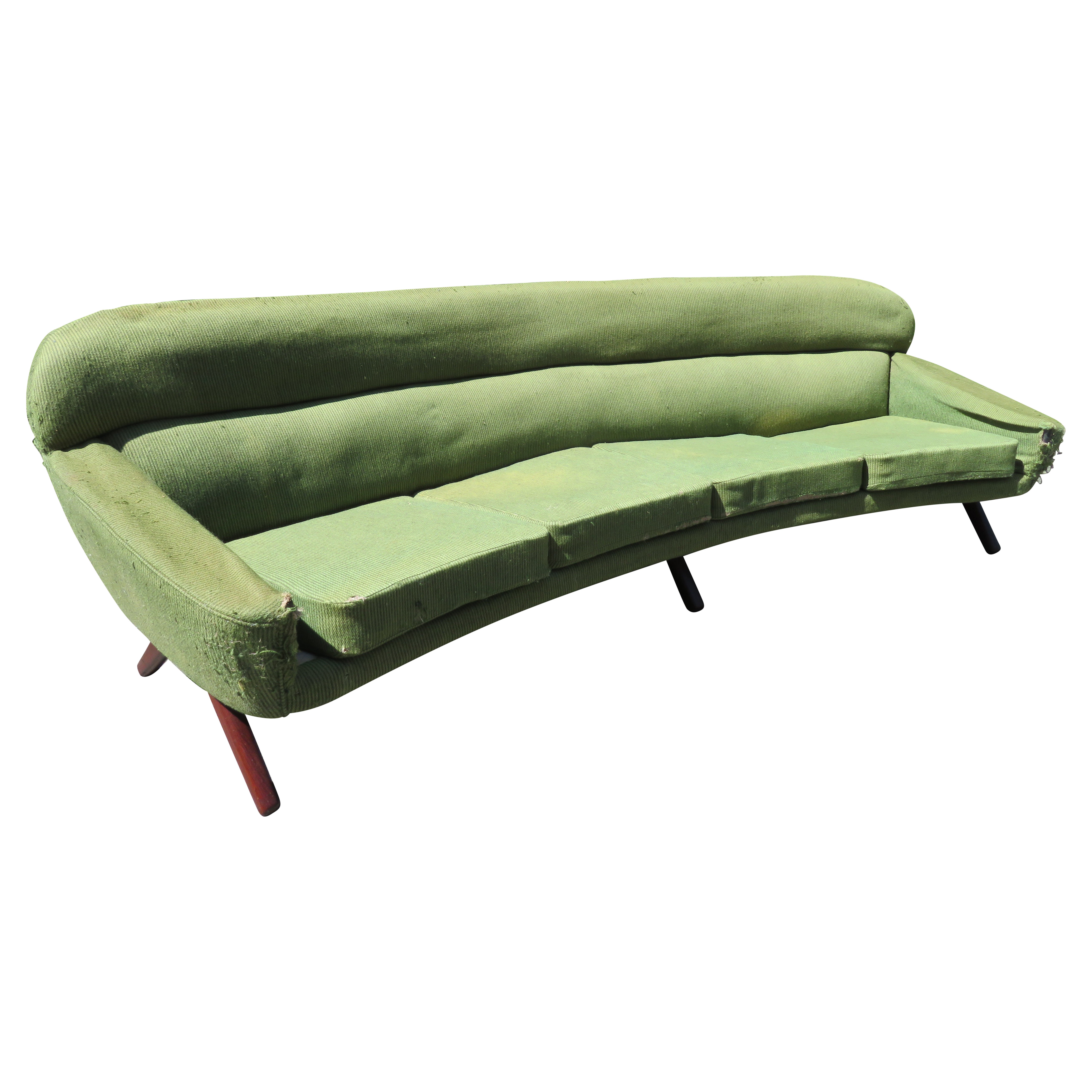 Remarquable canapé danois moderne incurvé de style Leif Hansen, milieu du siècle dernier
