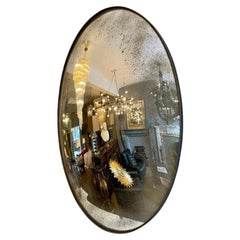 Large Convex Oval Silver Distressed Mirror