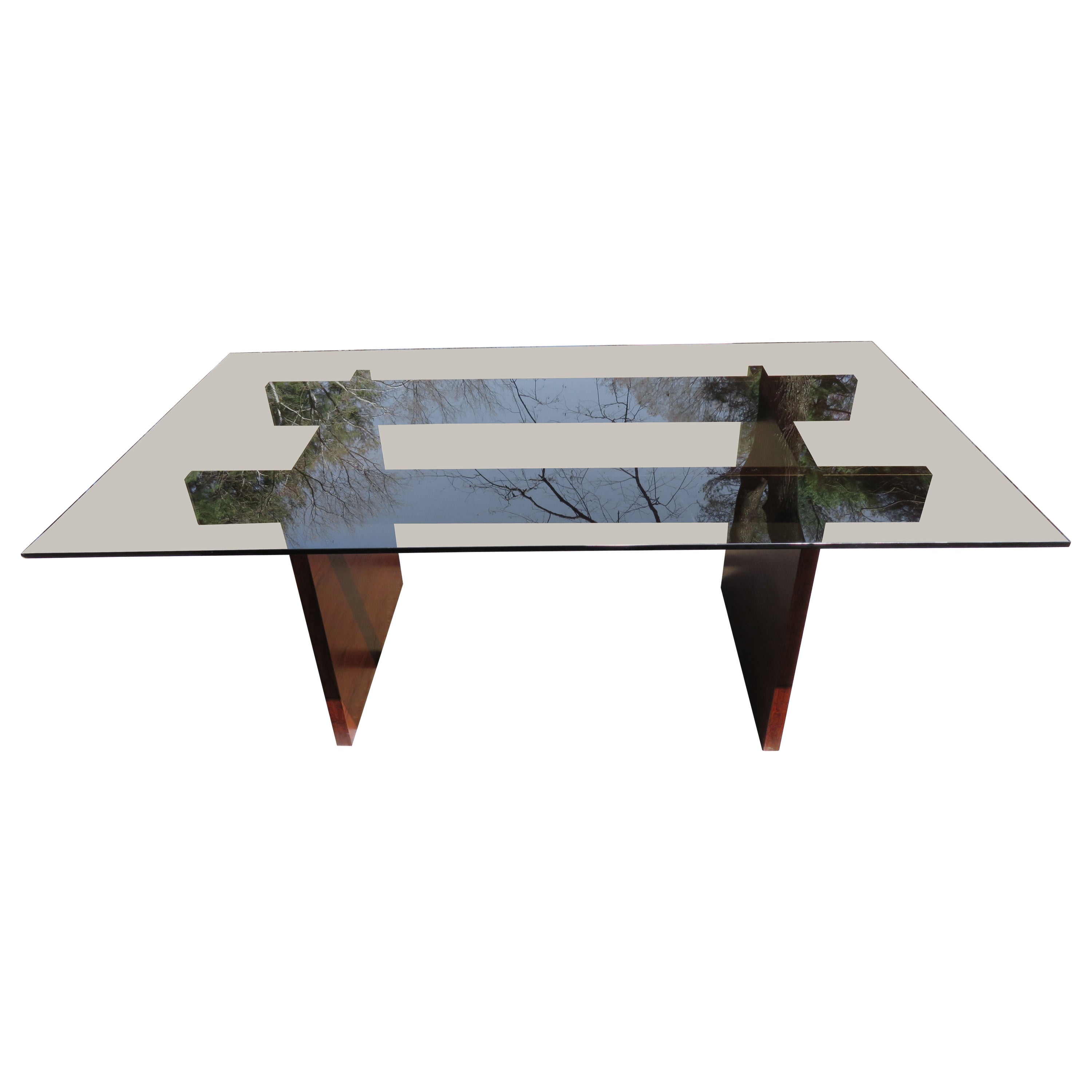 Fantastique table à manger danoise moderne en verre et bois de rose signée Hansen en vente