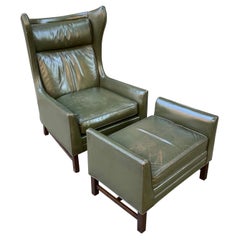 Danish Inspired Leather Chair and Ottoman