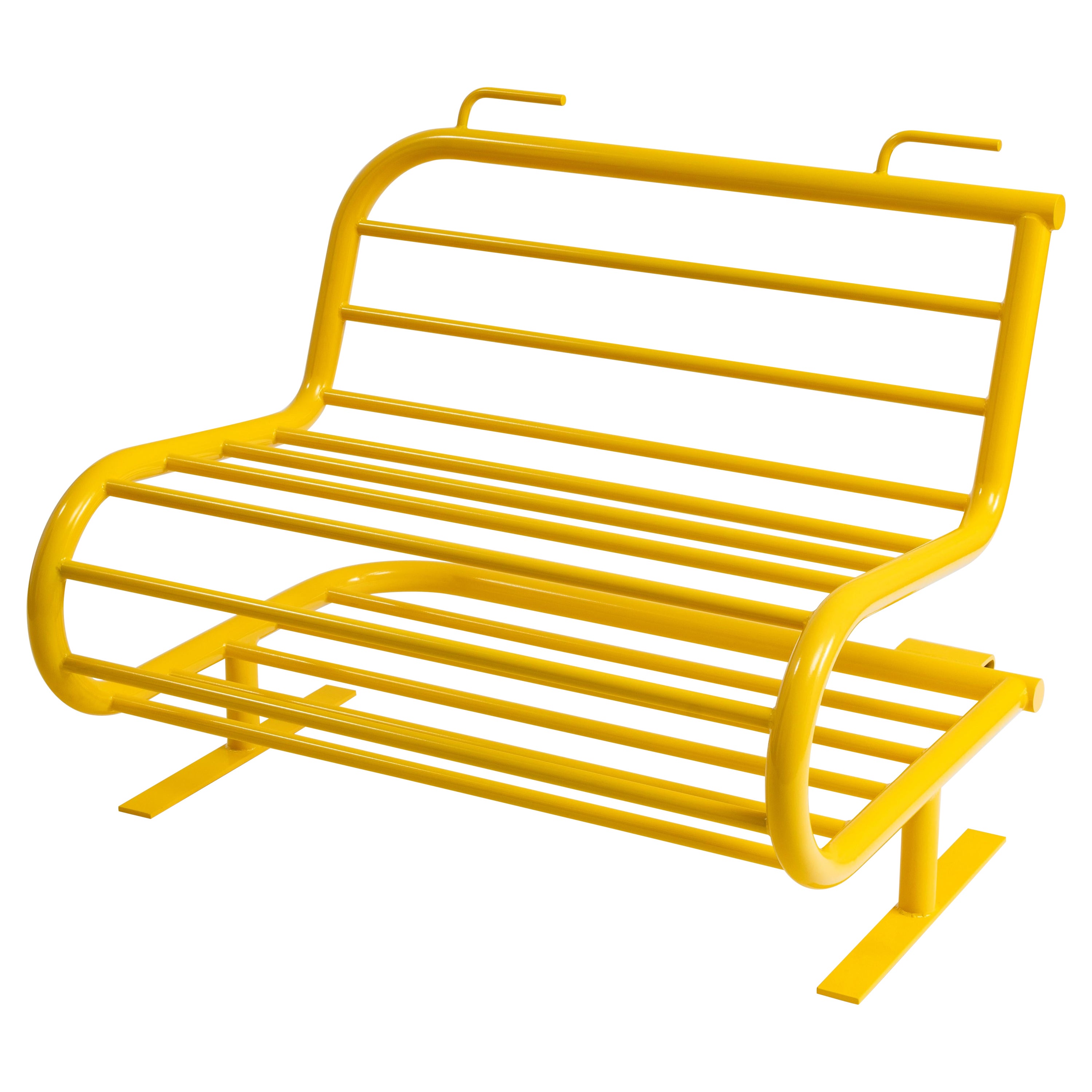 Outdoor Bench for Two in Sunshine Yellow Tubular Steel