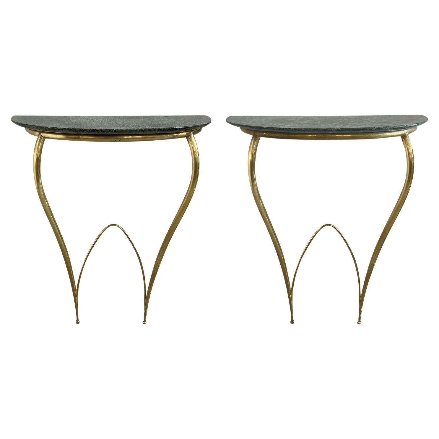 20th Century Green Italian Pair of Marble Console Tables by Carlo Enrico Rava