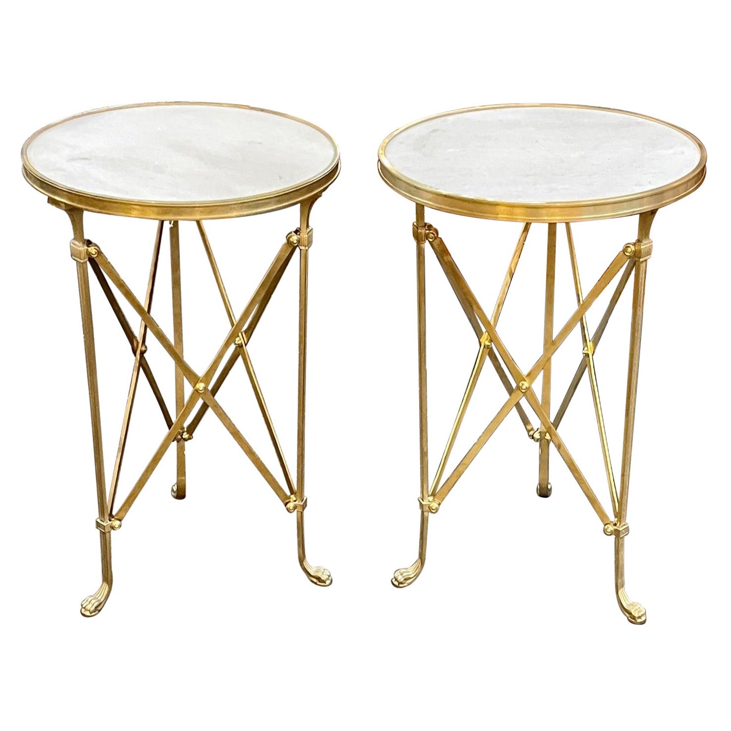 Pair of French Directoire Style Gilt Bronze and Marble Side Tables For Sale