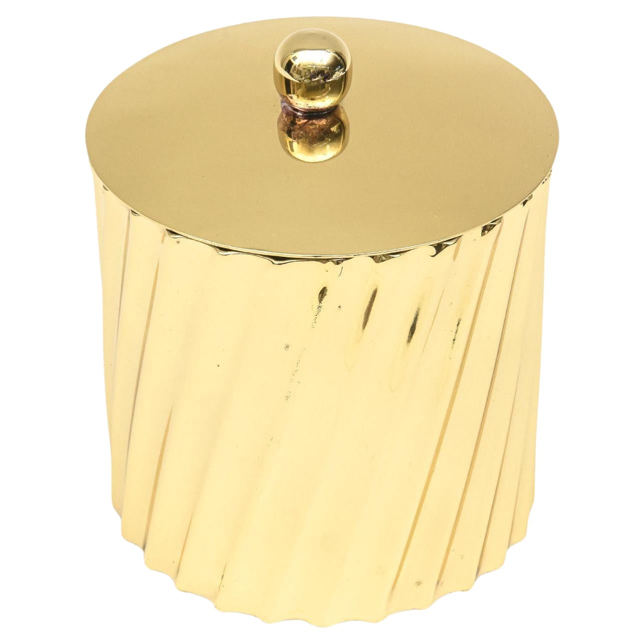 Fluted Twisted Brass Mid-Century Modern Box with Ball Lid For Sale