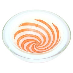 Murano Vintage Fratelli Toso Opalescent Glass Bowl with Orange Optic Swirls