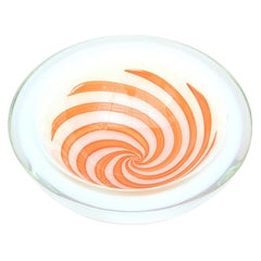 Retro Murano Fratelli Toso Opalescent Glass Bowl with Orange Optic Swirls