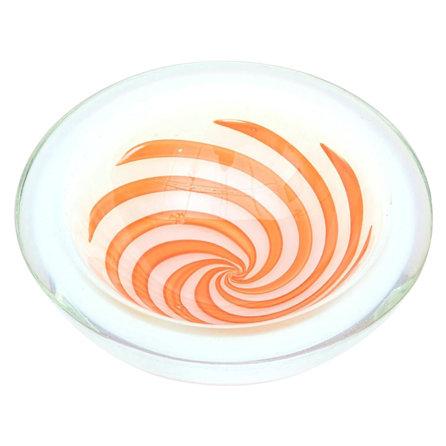 Vintage Murano Fratelli Toso Opalescent Glass Bowl with Orange Optic Swirls