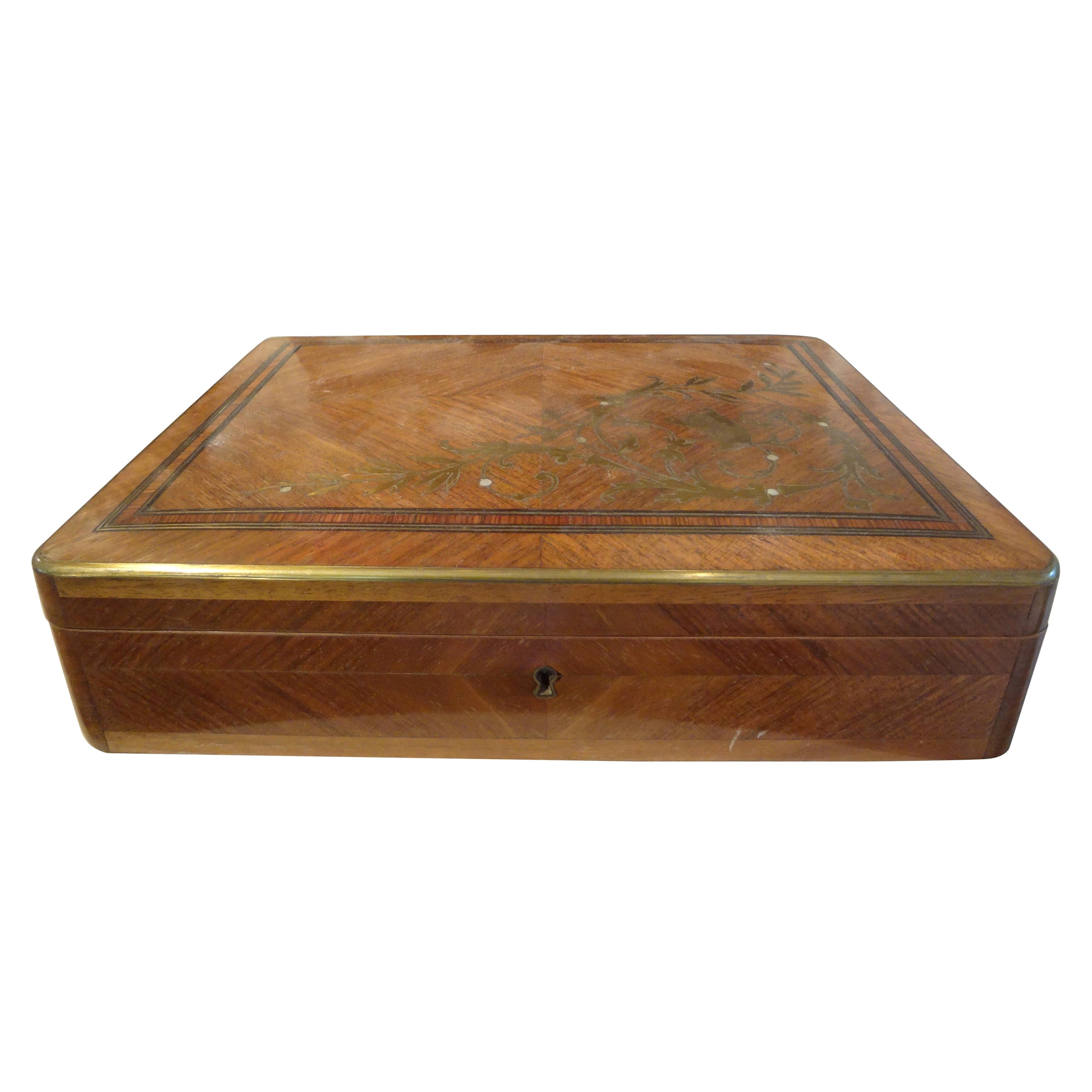 19th Century Brass Inlaid Walnut Box For Sale