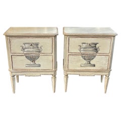 Pair of Neo-Classical Hand Painted 2 Drawer Side Tables from Germany