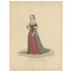 Hand Colored Engraving of Ninon De L'enclos, a French Author, 1900