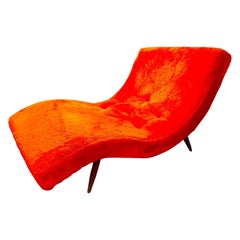 Adrian Pearsall for Craft Associates Orange Shag Wave Chaise Lounge Chair Mod