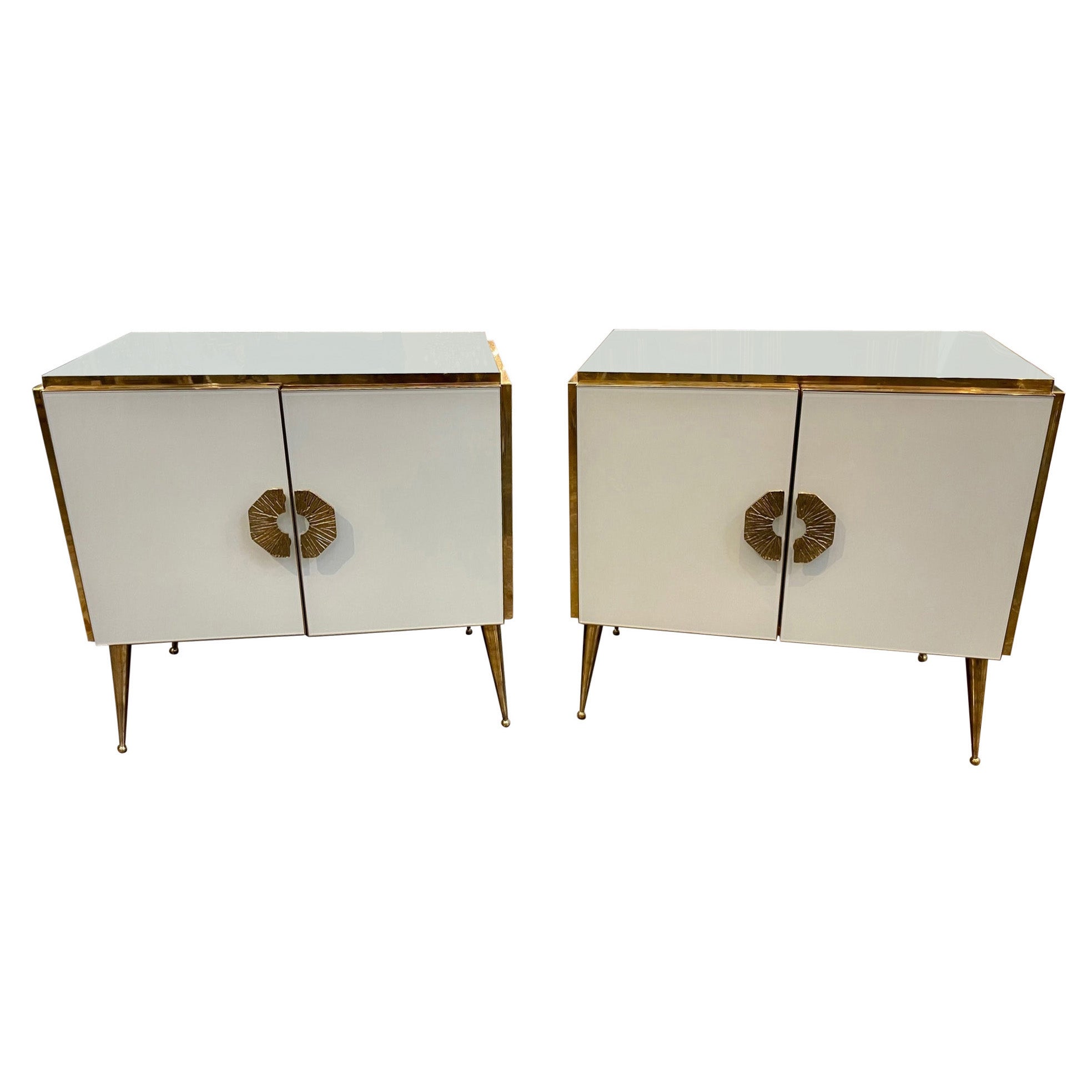 Pair of Modern Murano Glass and Brass Side Cabinets