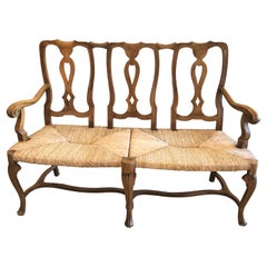 Charming Vintage Chestnut Bench with Handsome Rush Seat