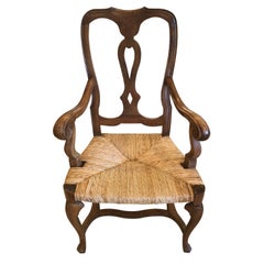 Classic French Provincial Chestnut Armchair with Rush Seat